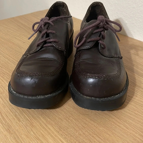 Vintage 90s Y2K Lower East Side Brown Faux Leather Chunky Loafer Lace Up Shoes 6 - Picture 12 of 16